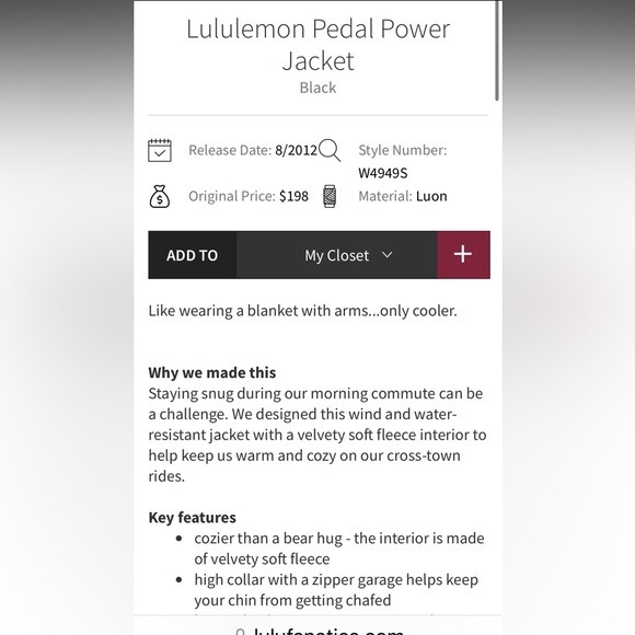 Lululemon Pedal Power Jacket Black Size 8 - Picture 4 of 9